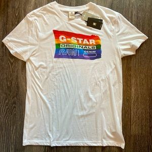 G-Star RAW Originals Denim Rainbow Banner LGBTQ+ White NY Jersey Tee T-Shirt NWT